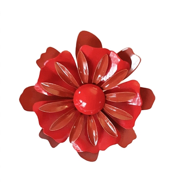Vintage 60's Blood Orange Floral Enamel Brooch - Picture 1 of 4
